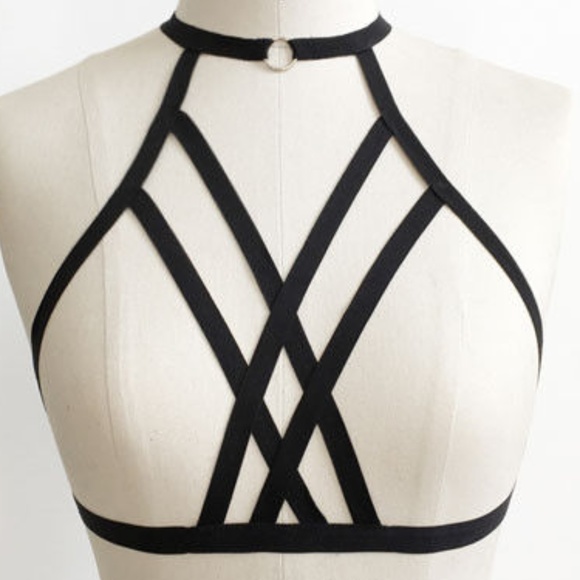 Sexy Black Strappy Cage Bra Harness Bralette - Picture 2 of 9